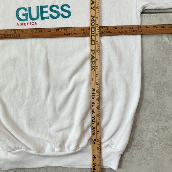 VINTAGE 80s Guess USA Sweatshirt One Size Oversize White Crewneck Spell Out Logo - Picture 6 of 7